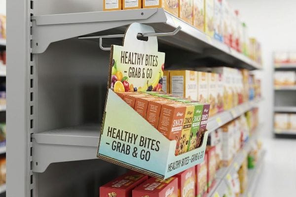 A retail grocery aisle features a Kellogg's