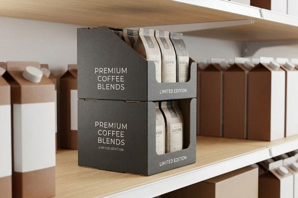 stacked coffee display boxes