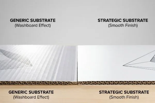 Generic Substrate with Washboard Effect corrugated cardboard compared to Strategic Substrate with Smooth Finish for presentation boards.