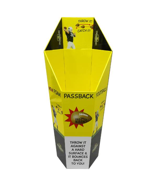 yellow passback football cardboard display dump bin