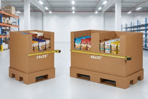 Two corrugated cardboard pallet displays, one 24x20