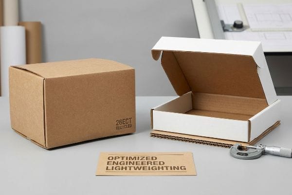 Kraft 26ECT Recycled closed box and an open white corrugated box, with an 