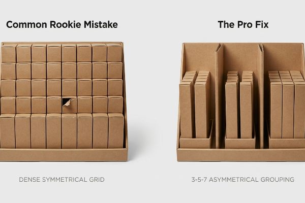 Brown cardboard display trays compare
