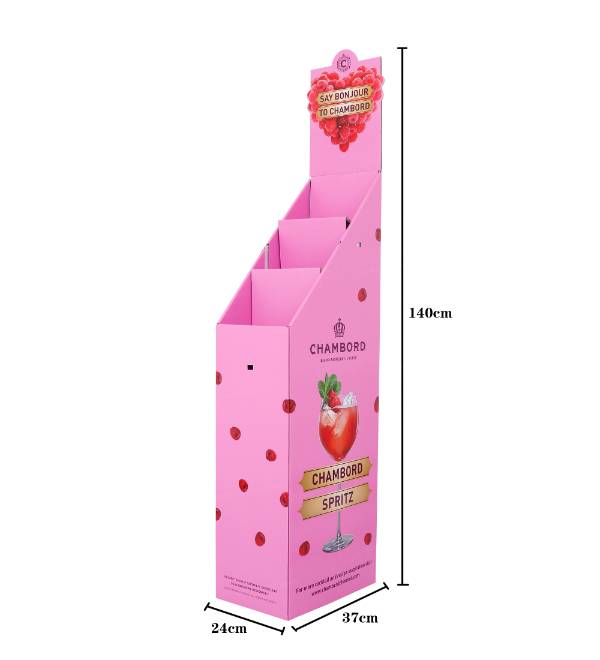 3 tier pink cardboard display chambord stand
