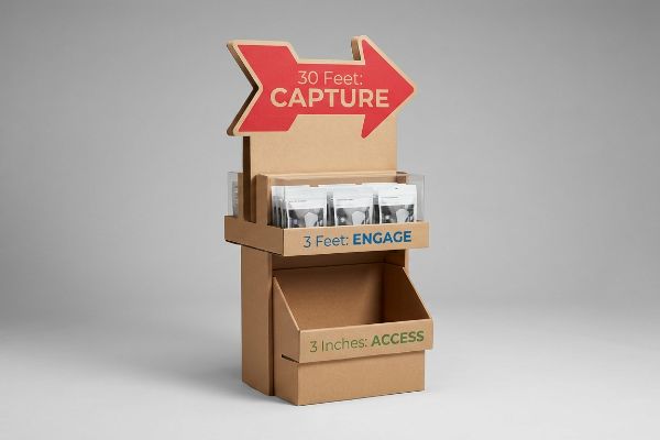 Brown cardboard point-of-purchase display with