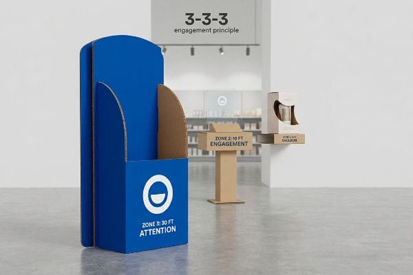 Blue cardboard floor display,