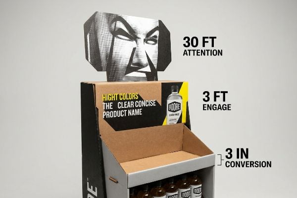 POP display for Boore Energy Haze, showing 30 Ft Attention, 3 Ft Engage, 3 In Conversion.