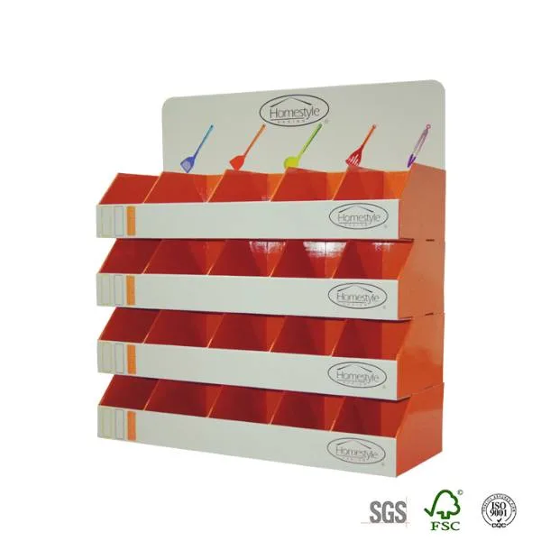 Expositor de varejo de papelão ondulado de 4 níveis, laranja