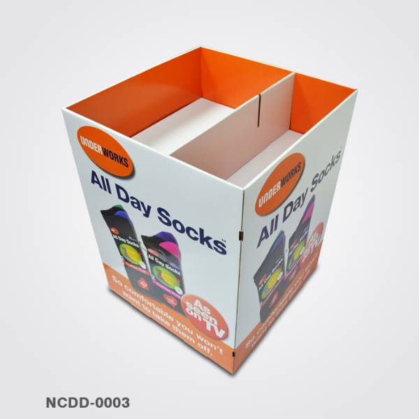 all day socks cardboard display bin