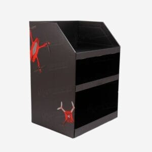 black drone accessory cardboard display
