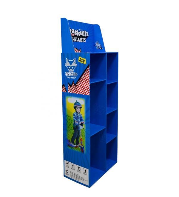 blue raskullz helmet cardboard display fsdu