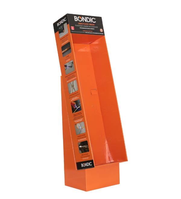 bondic orange cardboard display stand.webp