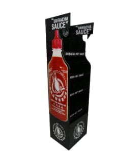 bottle shaped cardboard display sriracha sauce