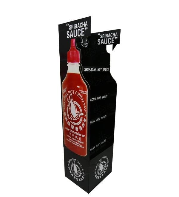 bottle shaped cardboard display sriracha sauce