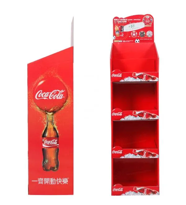 mặt trước của kệ trưng bày hàng hóa bằng bìa cứng có thương hiệu