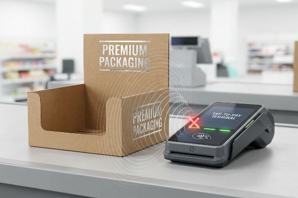 A brown corrugated display with