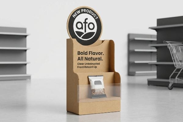 Corrugated cardboard POP display featuring 