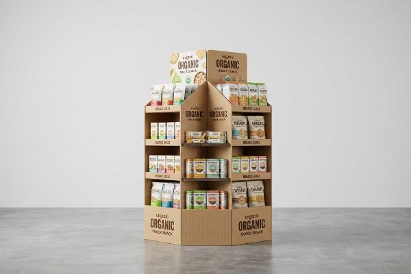A custom corrugated cardboard POP display, featuring 
