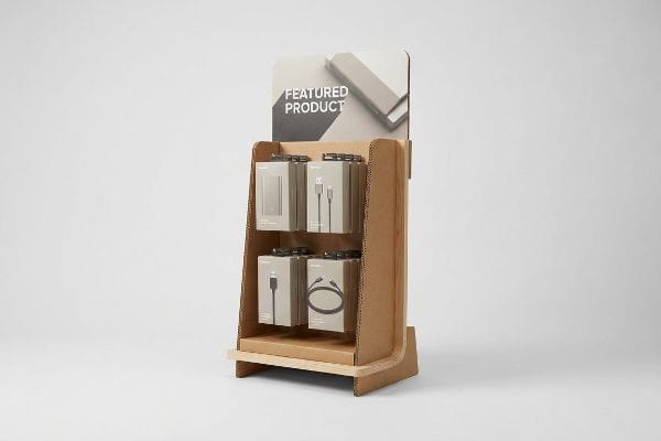 présentoir de vente au détail en carton ondulé mettant en vedette le produit