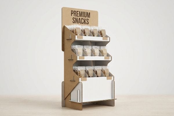 corrugated three tier snack display