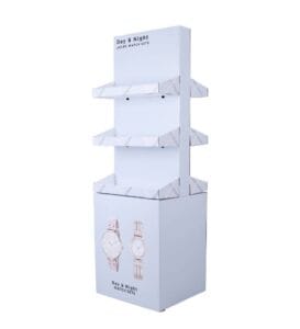 expositor de relógios personalizado de 3 níveis em papelão