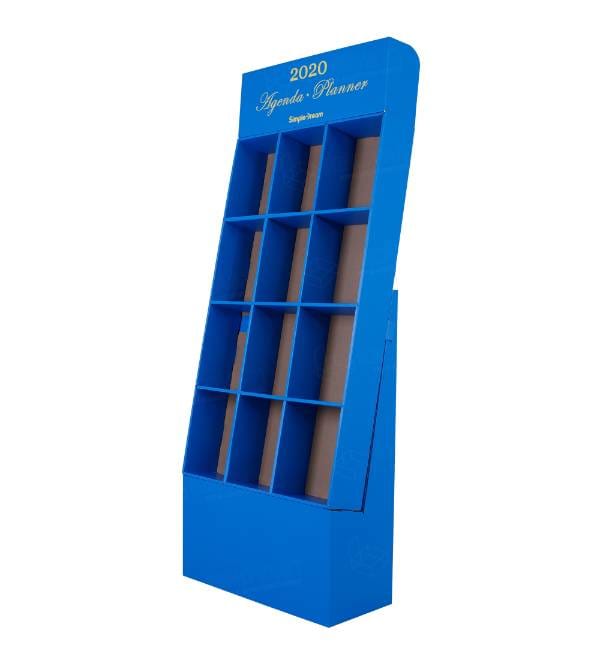 custom blue cardboard floor display planner stand
