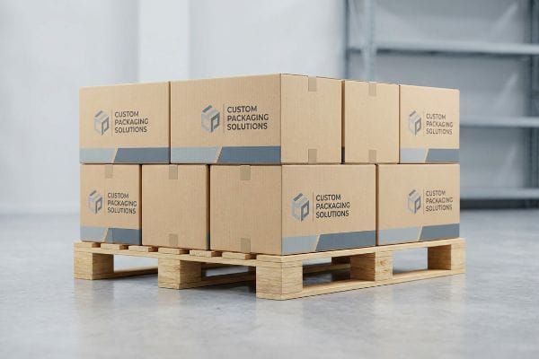 Brown corrugated cardboard boxes, branded