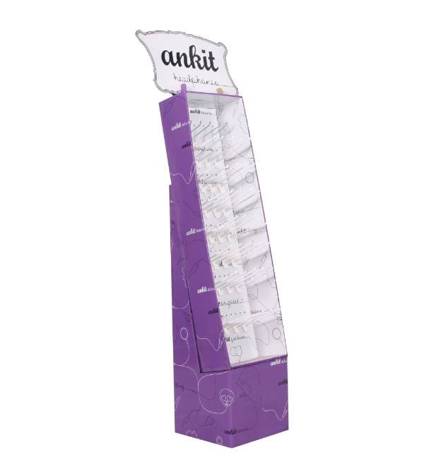 custom purple cardboard display stand headphones