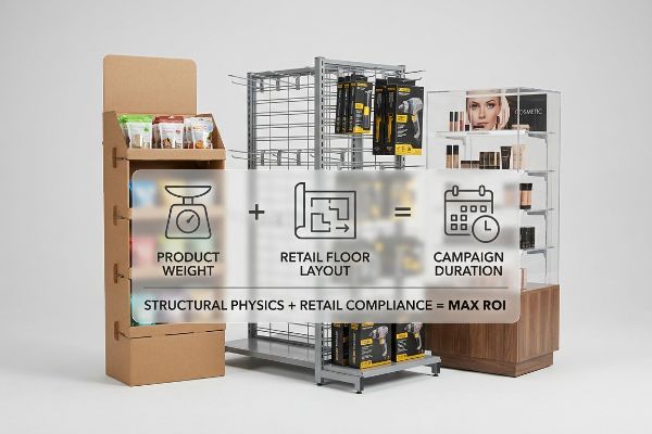 Como posso determinar o tipo certo de expositor para meus produtos?