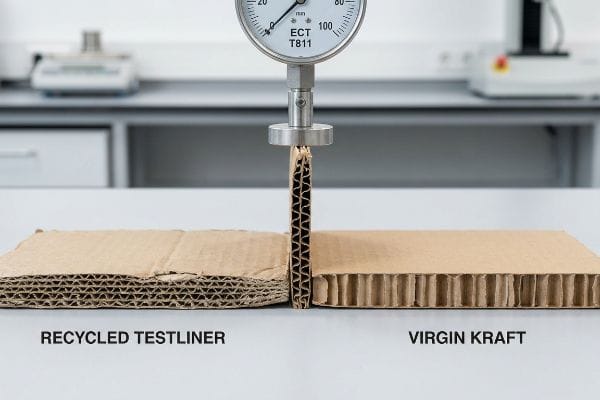 ECT T811 gauge measures edge crush strength of Recycled Testliner and Virgin Kraft corrugated board.