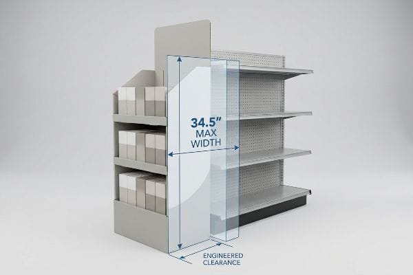 Gondola endcap display with a transparent overlay showing 34.5