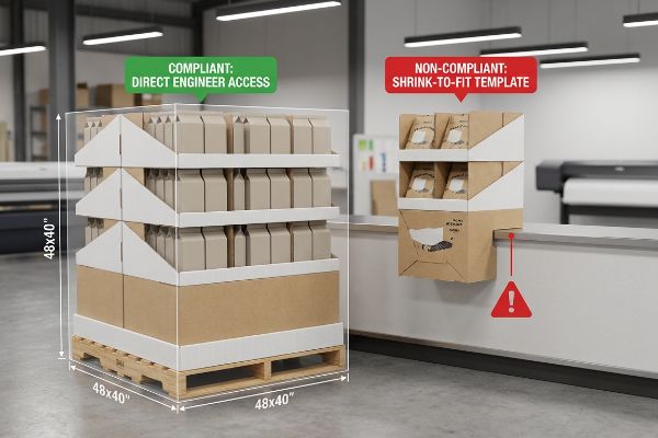 A large 48x40 inch pallet floor display, labeled 