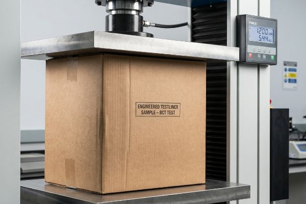 A brown corrugated cardboard box labeled 