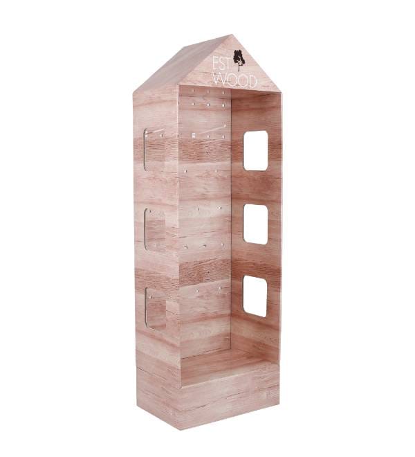 est wood house shaped cardboard display