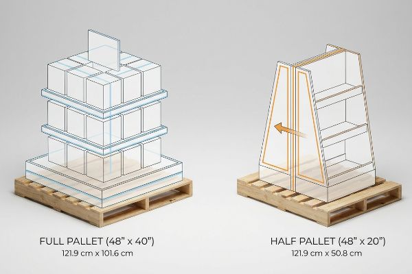 Wooden pallets support a Full Pallet display (48