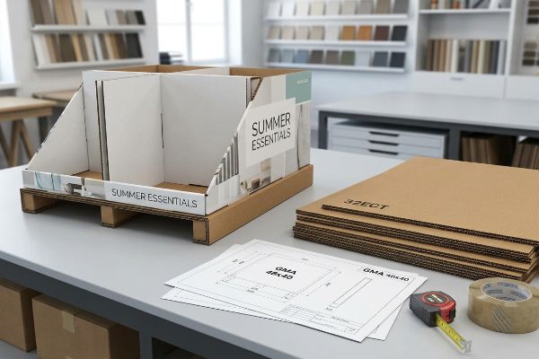 A design studio table features a 