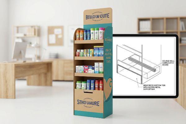 Corrugated cardboard end-of-aisle display, branded 