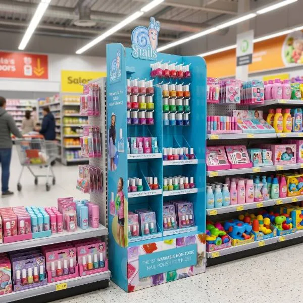 Exhibición de productos en el pasillo de belleza infantil