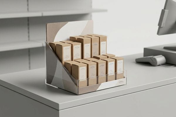 présentoir PLV en boîtes kraft