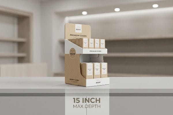 Kraft cardboard two-tier counter display unit showcasing