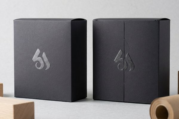 Matte black folding carton with a silver embossed 51 logo, showcasing strategic embossing for premium packaging.