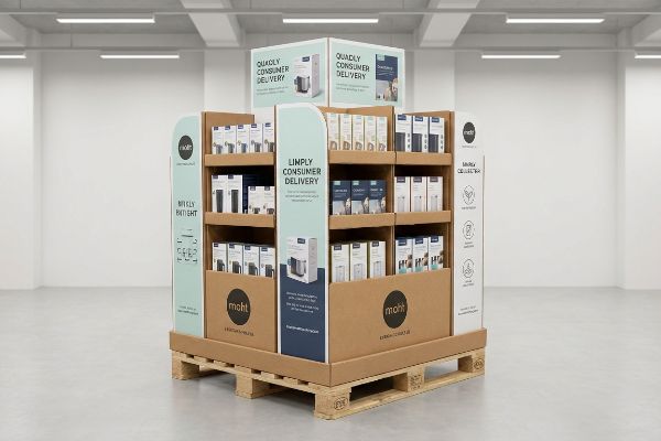 Brown corrugated cardboard pallet display for 