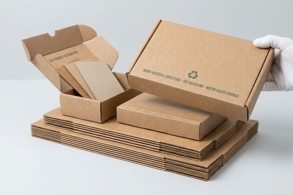 Brown corrugated cardboard boxes featuring 