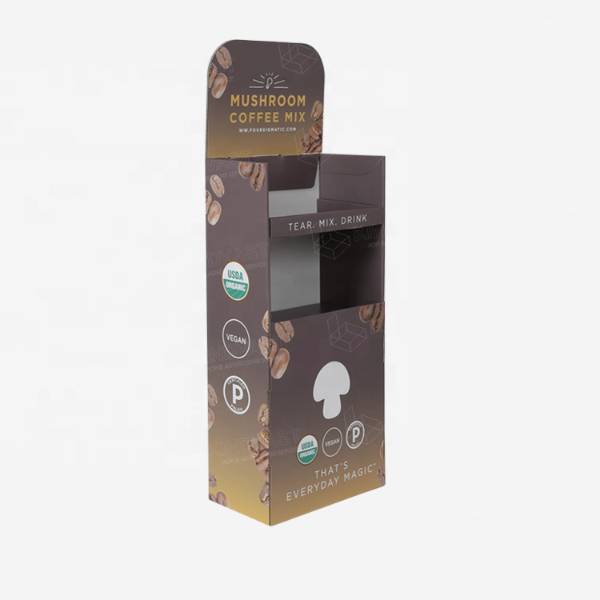 mushroom coffee mix cardboard display