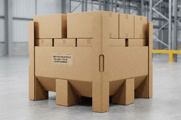 A custom engineered Heavy Duty Pallet Display, with a Max Load of 1133.9 Kg, stands in a warehouse.