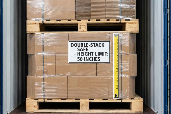 Shrink-wrapped cardboard boxes on a pallet, displaying