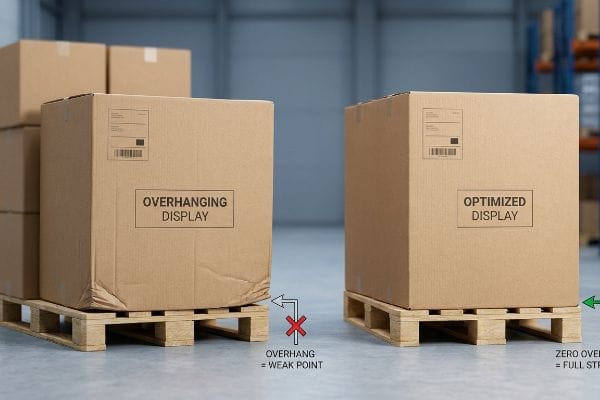 Two corrugated cardboard boxes on wooden pallets, comparing an 