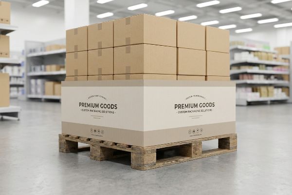 A retail store aisle showcases a pallet display with 