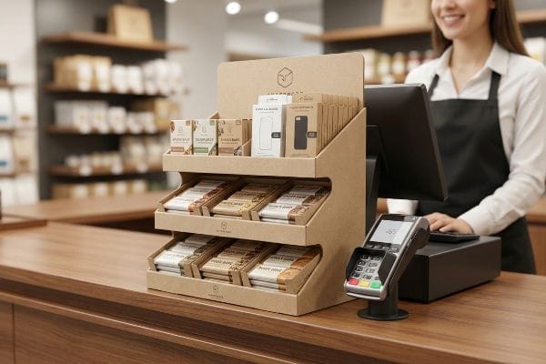 présentoir de point de vente en carton avec boîte en papier