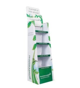 expositor de papelão para produtos farmacêuticos e de saúde